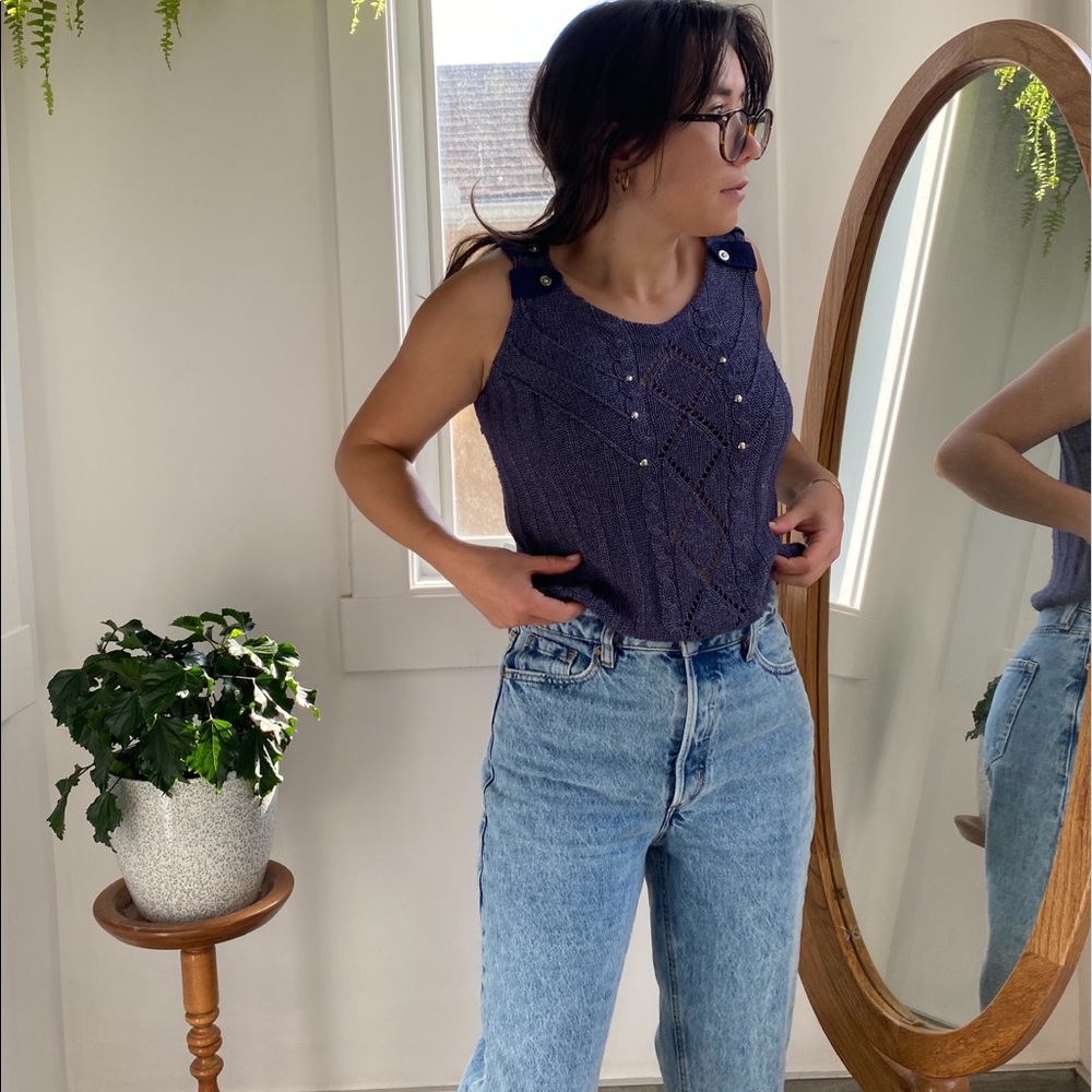 Crocheted vest with beaded pearls